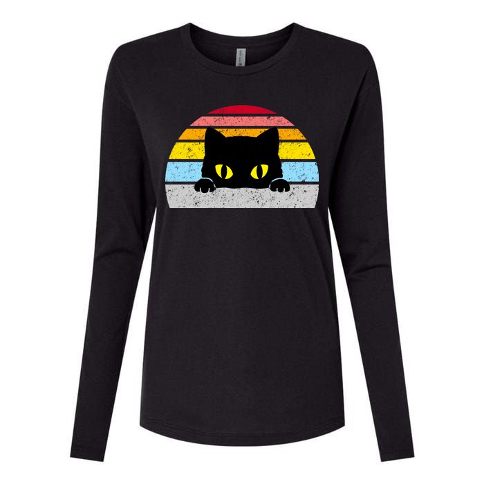 Black Cat Peaking Vintage Womens Cotton Relaxed Long Sleeve T-Shirt