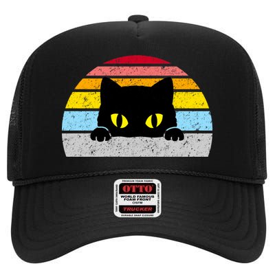 Black Cat Peaking Vintage High Crown Mesh Back Trucker Hat