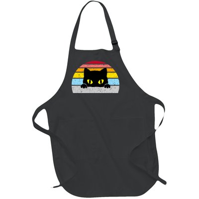 Black Cat Peaking Vintage Full-Length Apron With Pockets