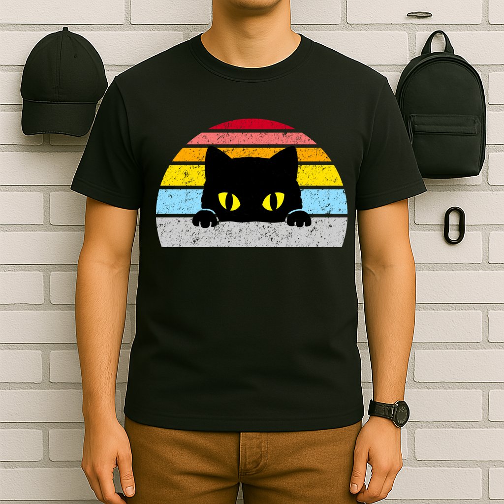Black Cat Peaking Vintage T-Shirt