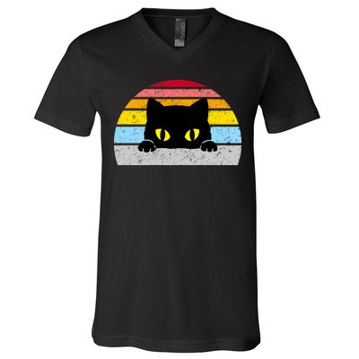 Black Cat Peaking Vintage V-Neck T-Shirt