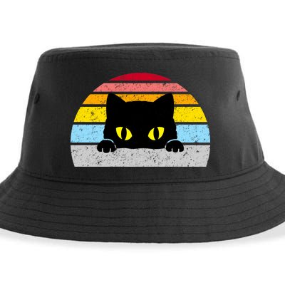 Black Cat Peaking Vintage Sustainable Bucket Hat