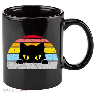 Black Cat Peaking Vintage 11oz C Handle Ceramic Mug