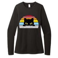 Black Cat Peaking Vintage Womens CVC Long Sleeve Shirt