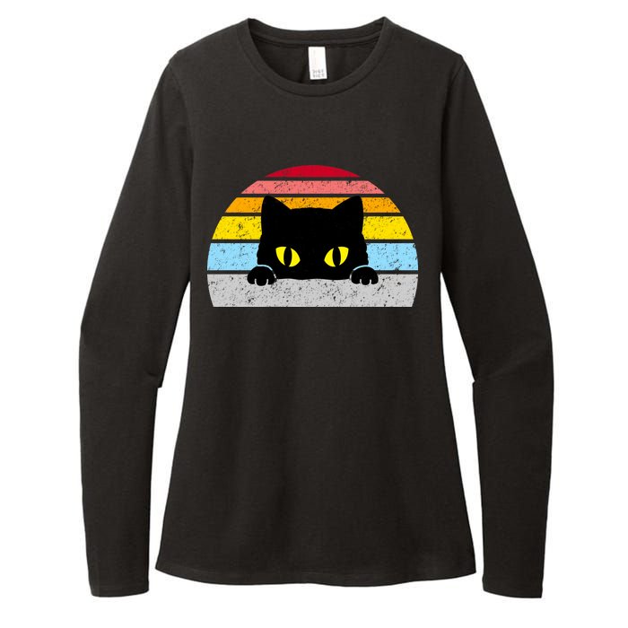 Black Cat Peaking Vintage Womens CVC Long Sleeve Shirt