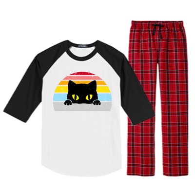 Black Cat Peaking Vintage Raglan Sleeve Pajama Set