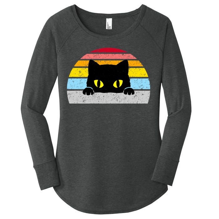 Black Cat Peaking Vintage Women's Perfect Tri Tunic Long Sleeve Shirt