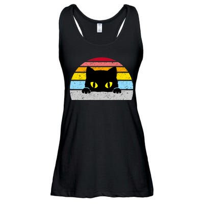 Black Cat Peaking Vintage Ladies Essential Flowy Tank