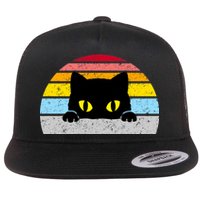 Black Cat Peaking Vintage Flat Bill Trucker Hat