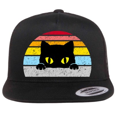 Black Cat Peaking Vintage Flat Bill Trucker Hat