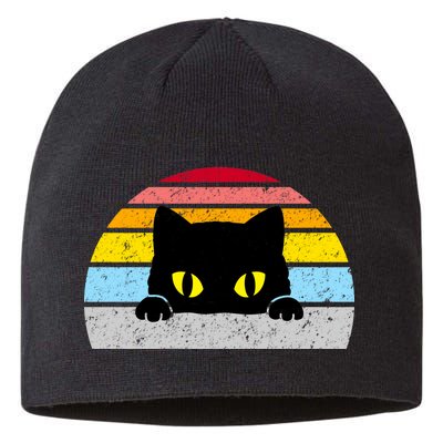 Black Cat Peaking Vintage Sustainable Beanie