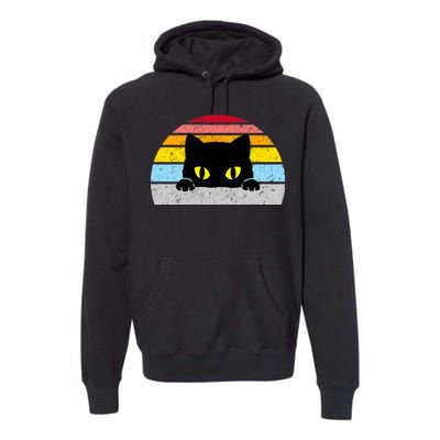 Black Cat Peaking Vintage Premium Hoodie