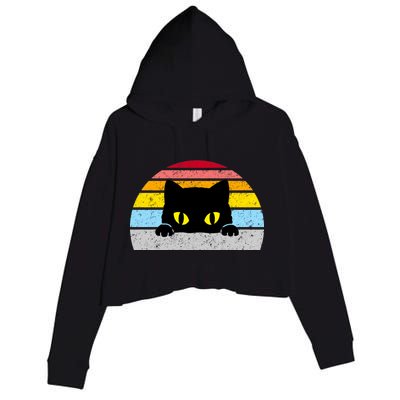 Black Cat Peaking Vintage Crop Fleece Hoodie