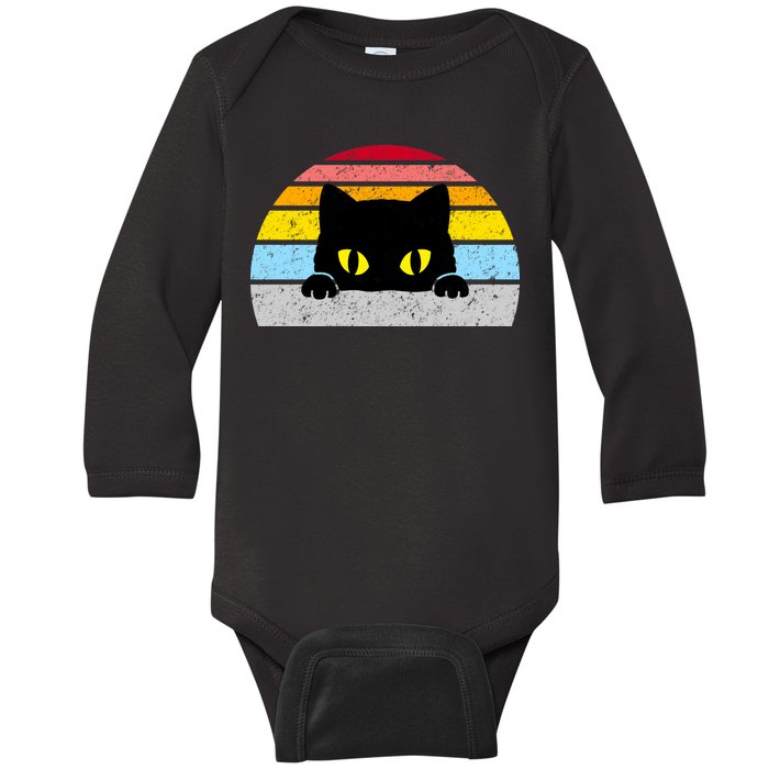 Black Cat Peaking Vintage Baby Long Sleeve Bodysuit