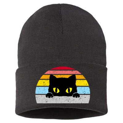 Black Cat Peaking Vintage Sustainable Knit Beanie