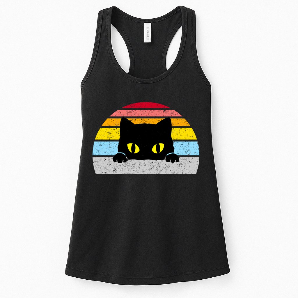 Black Cat Peaking Vintage Womens Tank Top