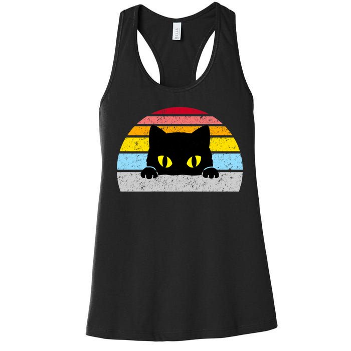 Black Cat Peaking Vintage Women's Racerback Tank