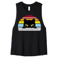 Black Cat Peaking Vintage Women's Racerback Cropped Tank