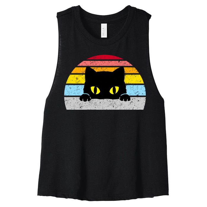 Black Cat Peaking Vintage Women's Racerback Cropped Tank