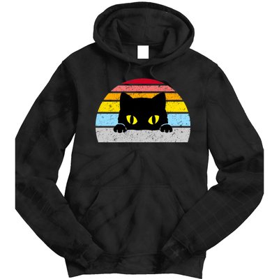 Black Cat Peaking Vintage Tie Dye Hoodie