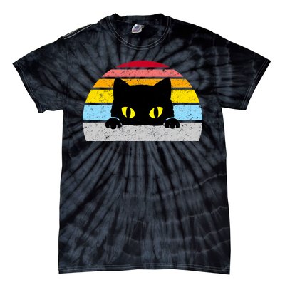 Black Cat Peaking Vintage Tie-Dye T-Shirt