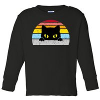 Black Cat Peaking Vintage Toddler Long Sleeve Shirt