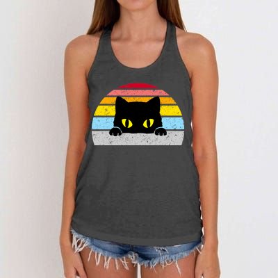 Black Cat Peaking Vintage Women's Knotted Racerback Tank