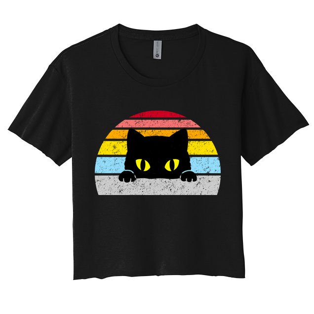 Black Cat Peaking Vintage Crop Top