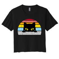 Black Cat Peaking Vintage Women's Crop Top Tee