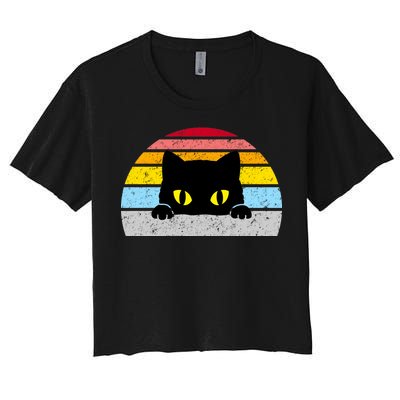 Black Cat Peaking Vintage Women's Crop Top Tee