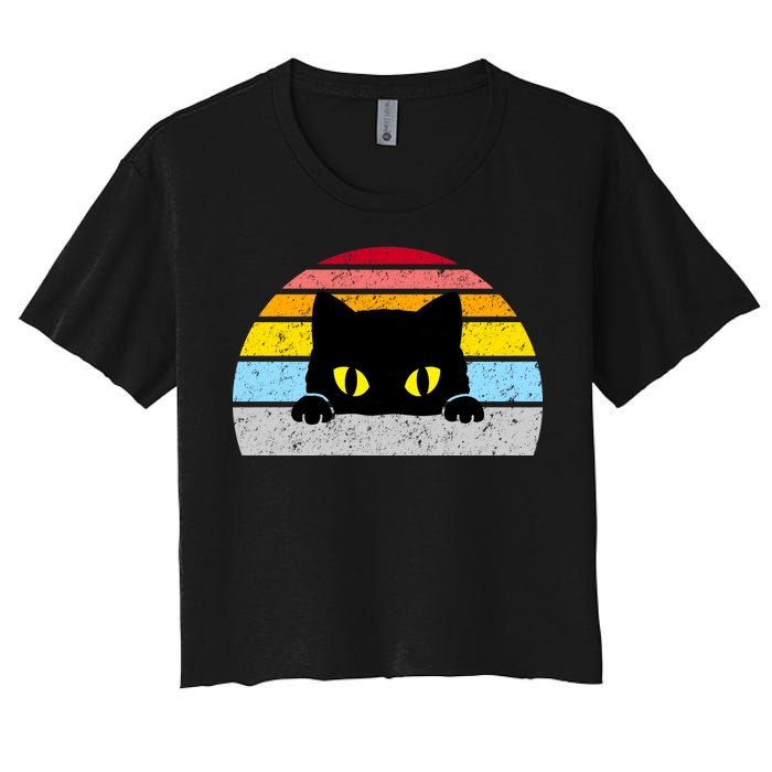 Black Cat Peaking Vintage Women's Crop Top Tee