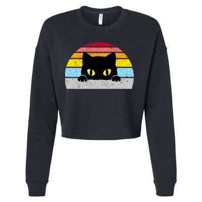 Black Cat Peaking Vintage Cropped Pullover Crew