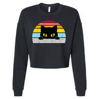 Black Cat Peaking Vintage Cropped Pullover Crew