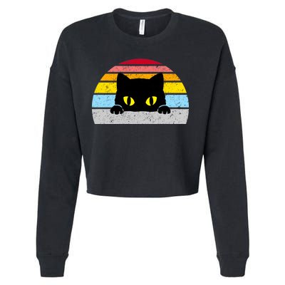 Black Cat Peaking Vintage Cropped Pullover Crew