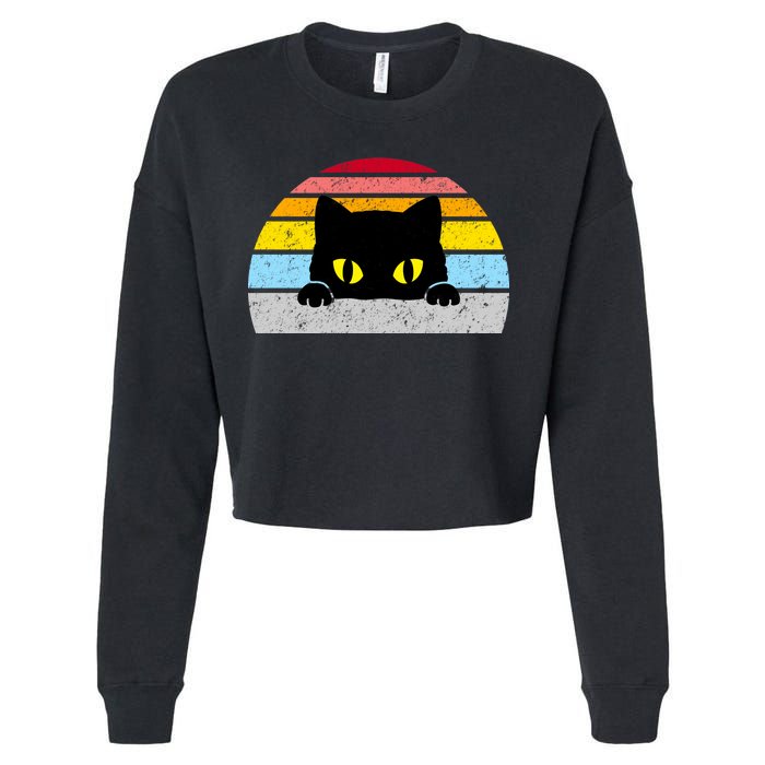 Black Cat Peaking Vintage Cropped Pullover Crew