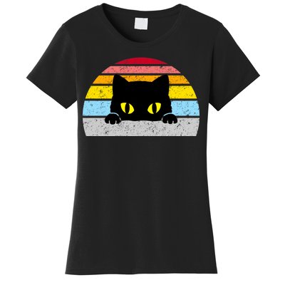 Black Cat Peaking Vintage Women's T-Shirt