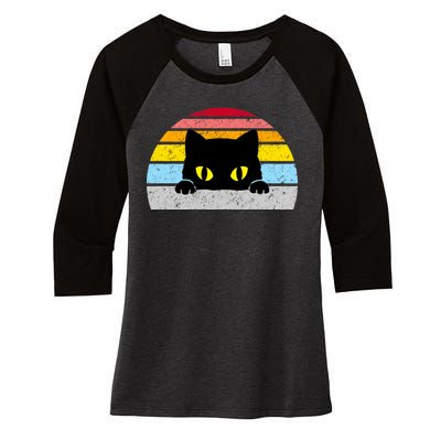 Black Cat Peaking Vintage Women's Tri-Blend 3/4-Sleeve Raglan Shirt