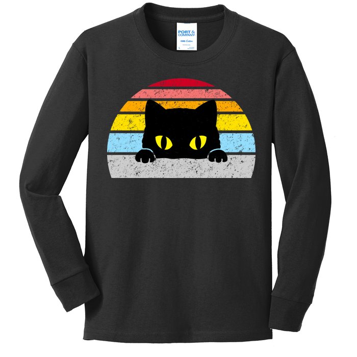 Black Cat Peaking Vintage Kids Long Sleeve Shirt