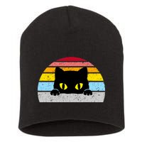 Black Cat Peaking Vintage Short Acrylic Beanie