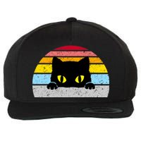 Black Cat Peaking Vintage Wool Snapback Cap