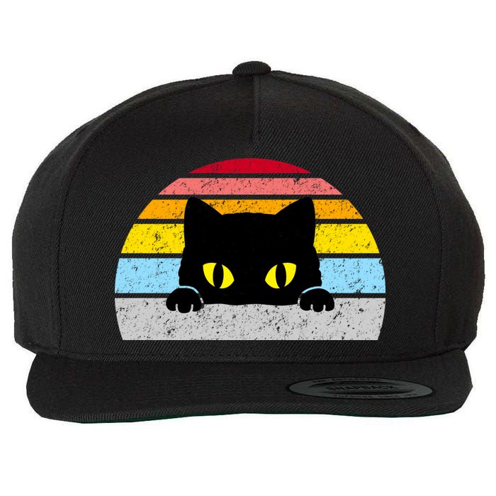 Black Cat Peaking Vintage Wool Snapback Cap