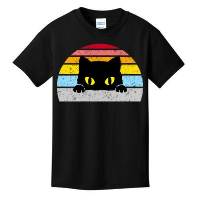 Black Cat Peaking Vintage Kids T-Shirt