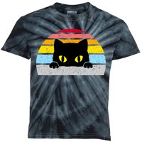 Black Cat Peaking Vintage Kids Tie-Dye T-Shirt