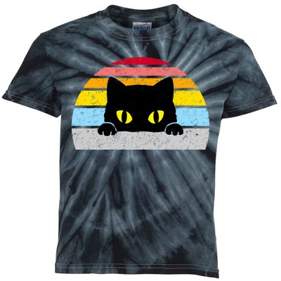 Black Cat Peaking Vintage Kids Tie-Dye T-Shirt