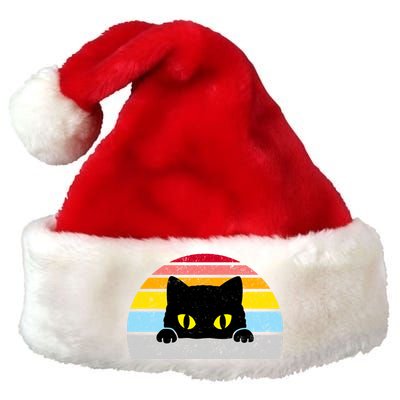 Black Cat Peaking Vintage Premium Christmas Santa Hat