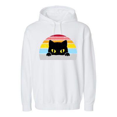 Black Cat Peaking Vintage Garment-Dyed Fleece Hoodie