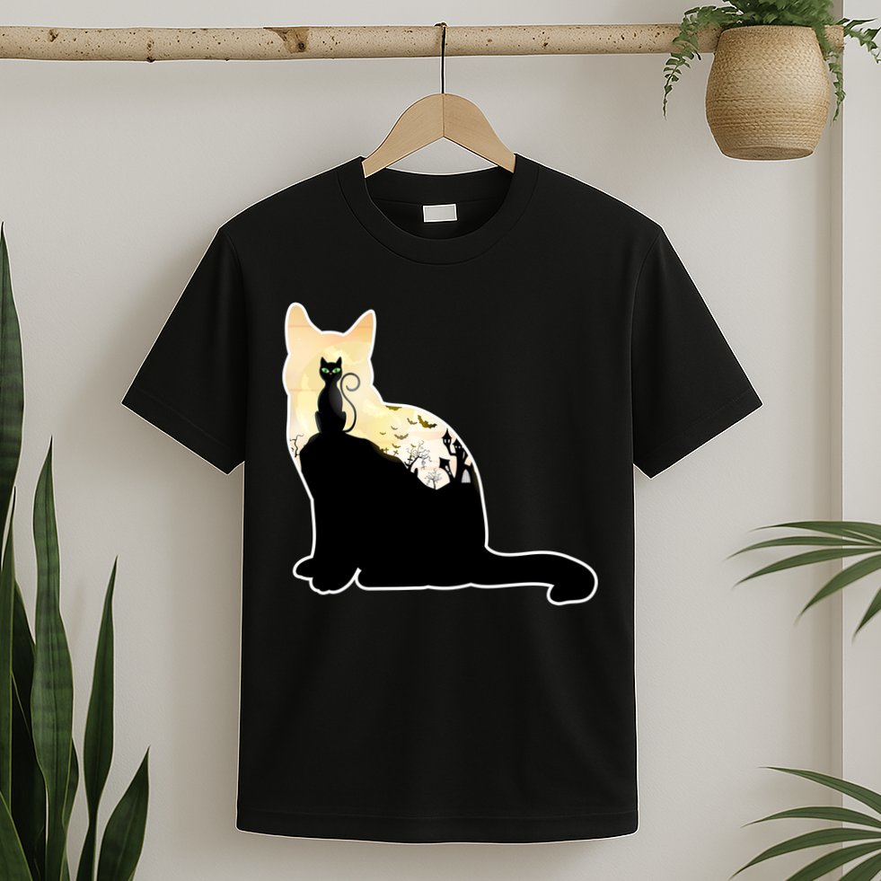 Black Cat Spooky Town T-Shirt