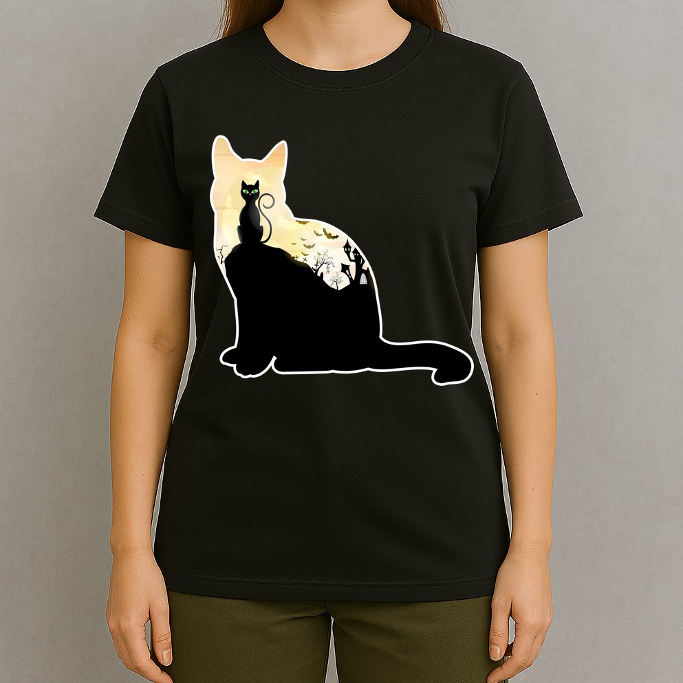 Black Cat Spooky Town T-Shirt