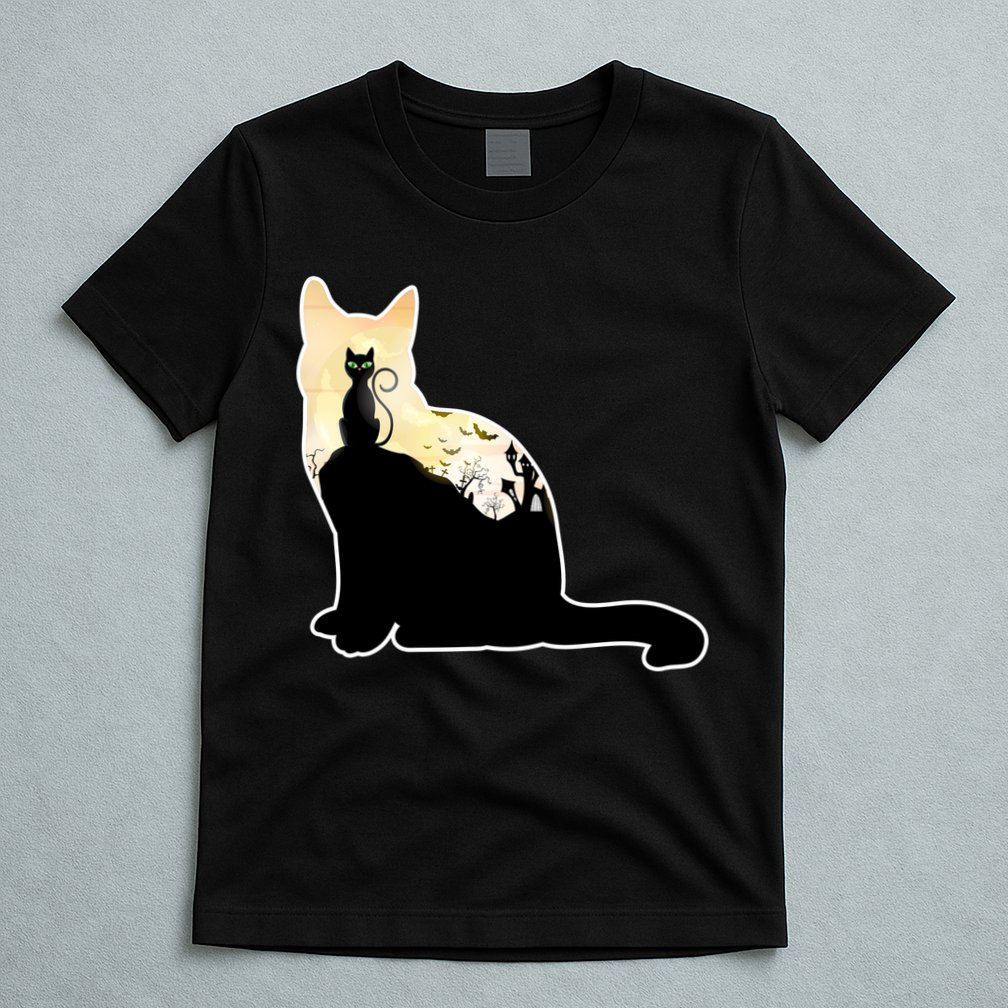 Black Cat Spooky Town T-Shirt