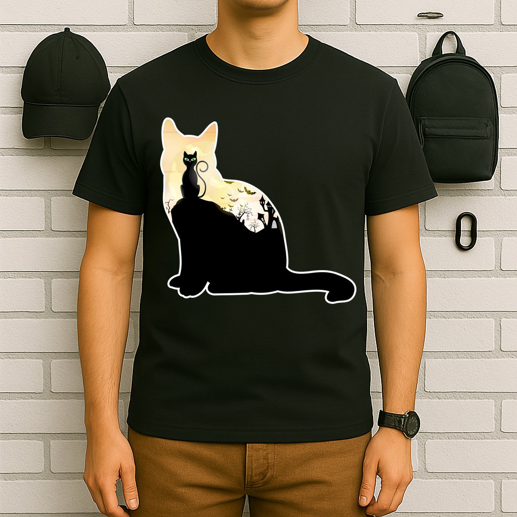 Black Cat Spooky Town T-Shirt